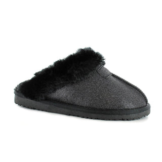 Sparkle: Women's Faux Fur Lined Sparkle Mule Slippers - Black