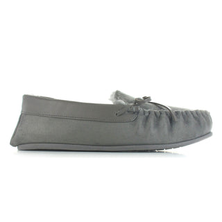 Clive: Mens Luxury Faux Fur Lined Moccasin Slippers - Grey