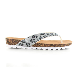 Hazel: Women's Cushioned Toe Post Sandals - Grey leopard