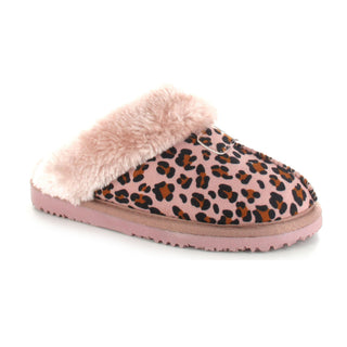 Jill: Women's Luxury Faux Fur Lined Mule Slippers - Leopard Pink