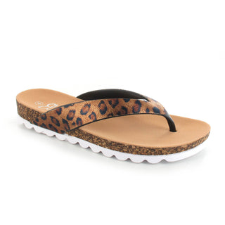 Hazel: Women's Cushioned Toe Post Sandals - Tan Leopard
