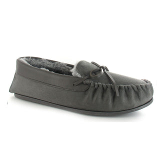 Clive: Mens Luxury Faux Fur Lined Moccasin Slippers - Grey