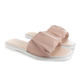 Megan: Women's Thick Strap Square Toe Slide - Nude