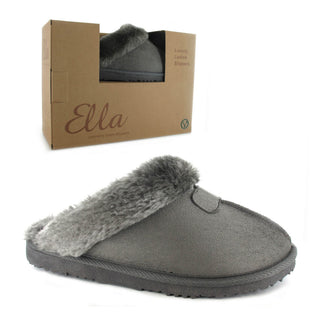 Jill: Women's Luxury Faux Fur Lined Mule Slippers - Grey