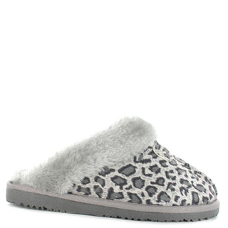 Jill: Women's Luxury Faux Fur Lined Mule Slippers - Grey Leopard