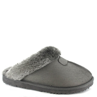 Jill: Women's Luxury Faux Fur Lined Mule Slippers - Grey