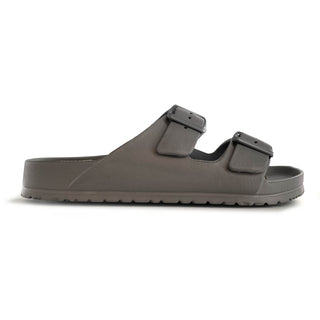 Shells: Mens Double Buckle Two Strap Slides - Dark Grey
