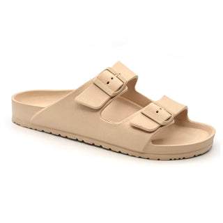 Shells: Women's Double Buckle Two Strap Slides - Nude