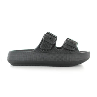 Air: Women's Double Buckle Strap Cushioned Slides - Black