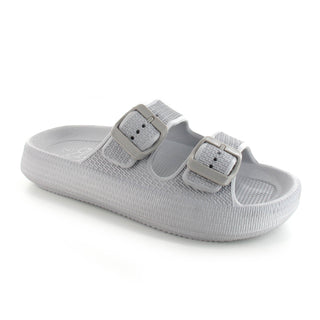 Air:  Women's Double Buckle Strap Cushioned Slides - Grey