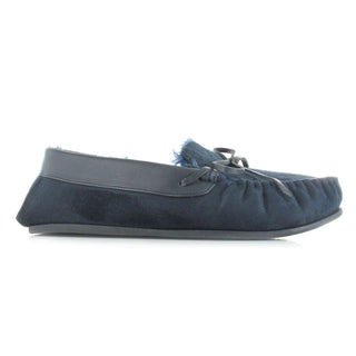 Clive: Mens Faux Fur Lined Moccasin Slippers - Navy