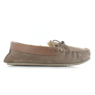 Clive: Mens Memory Faux Fur Lined Moccasin Slippers - Mocca