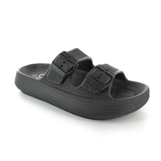 Air: Women's Double Buckle Strap Cushioned Slides - Black